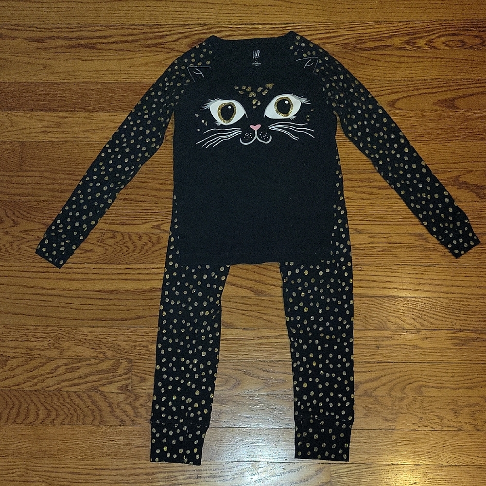 GAP Black and Gold Cat Face Kids Pajama Set